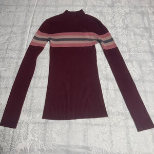 Women's ROSIE HARLOW Burgundy Ribbed Turtleneck Sweater M #99